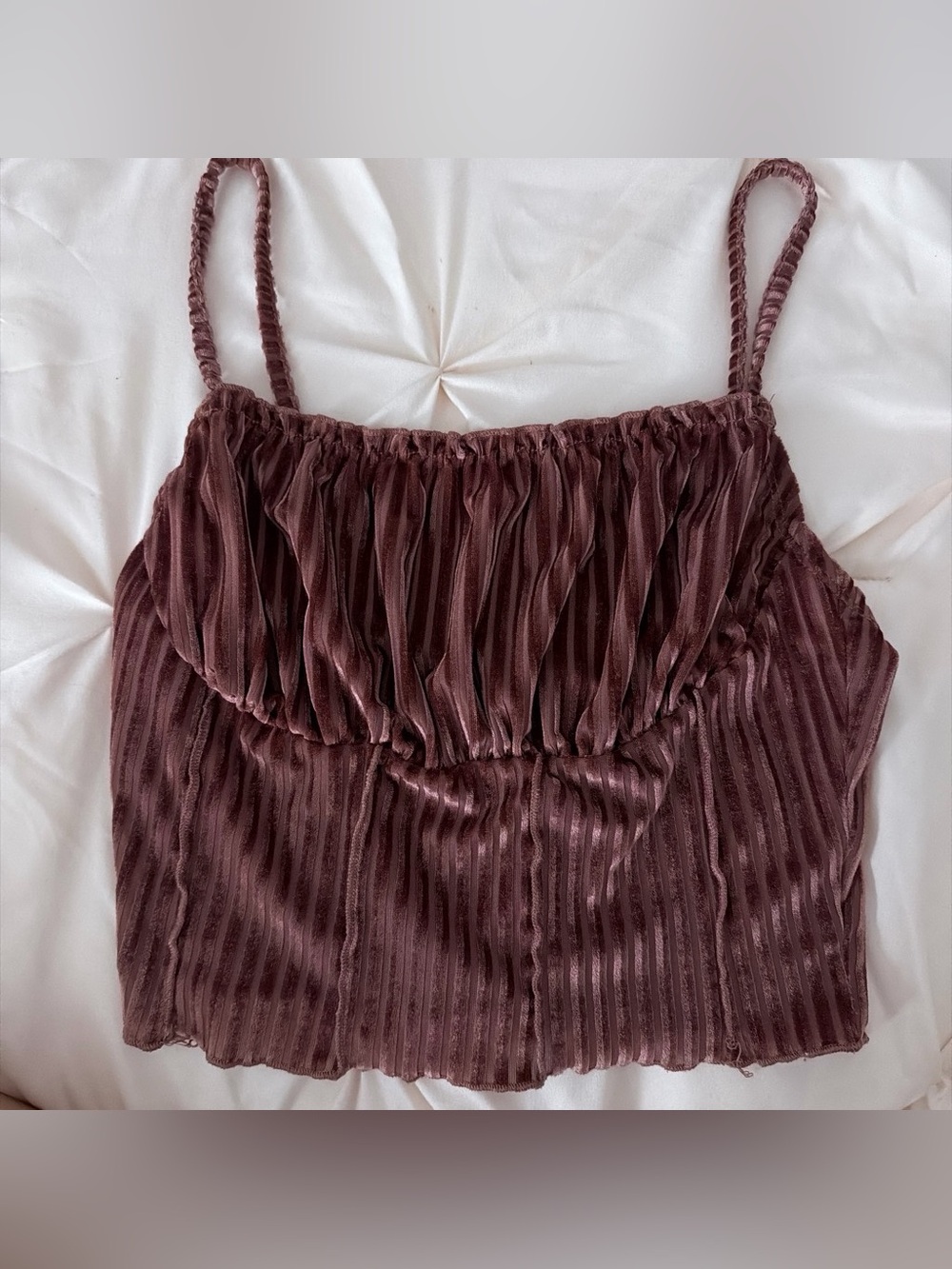 Velvet Ribbed Spaghetti Strap Cami in Deep Mauve